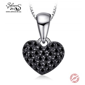 Серебряная подвеска кулон "Черное сердце"  ​, С2108