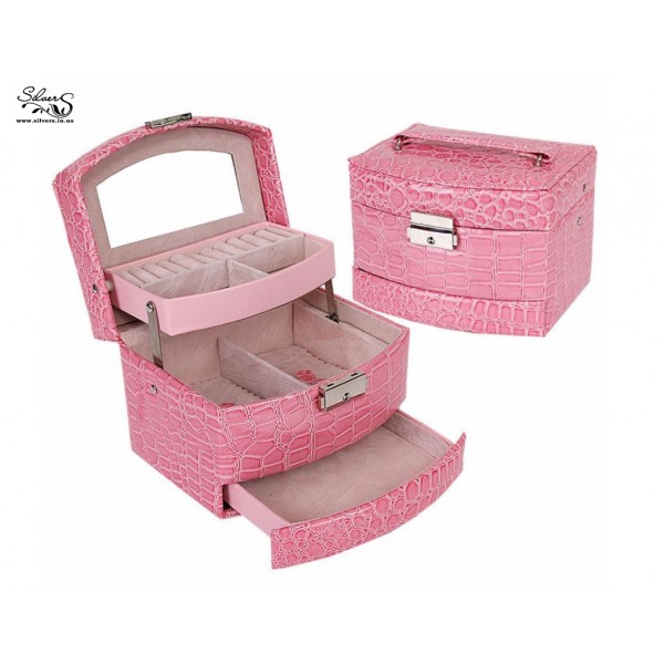 Шкатулка для украшений органайзер коробка розовая, С2135