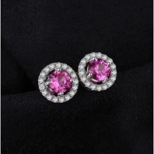 Сережки з рожевим сапфіром і цирконієм, С2256