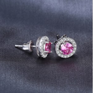 Сережки з рожевим сапфіром і цирконієм, С2256