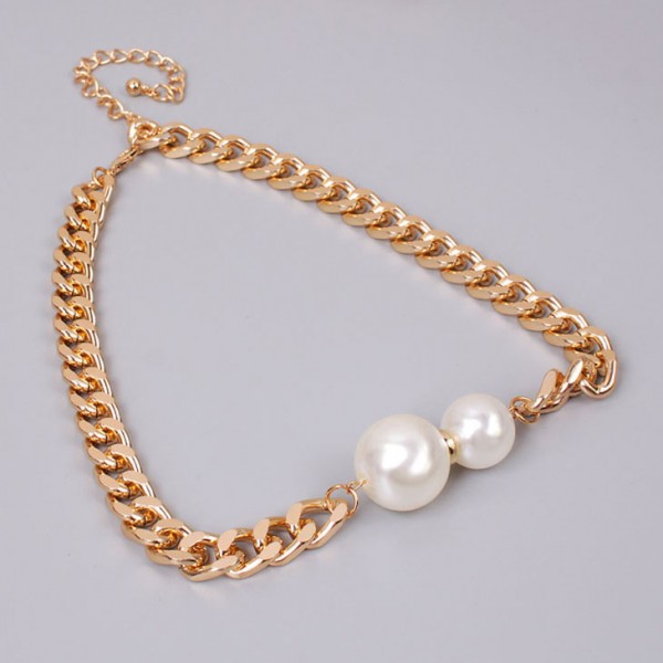 Ожерелье-чокер массивный с жемчугом, золотистый, С11098