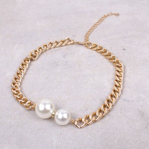 Ожерелье-чокер массивный с жемчугом, золотистый, С11098