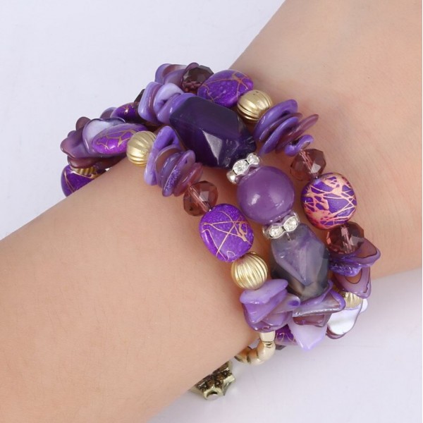 Набір браслетів з камінням, фіолетовий, С11128