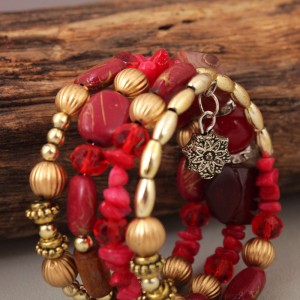 Набор браслетов с камнями, красный, С11130