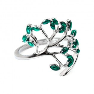 Кольцо женское "Зеленые листья"