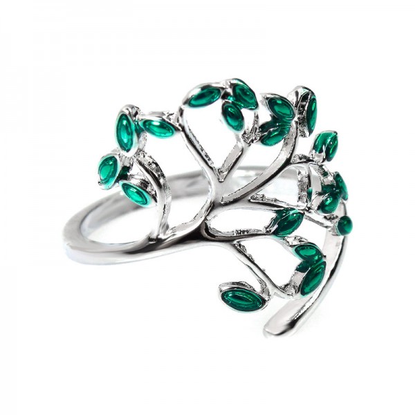 Кольцо женское "Зеленые листья", С11486
