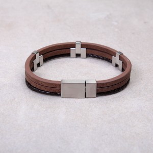 Мужской кожаный браслет, трехслойный, С11688