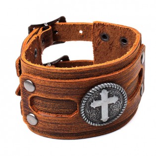 Широкий кожаный браслет "Крест"