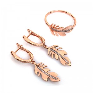 Набор Xuping "Перья", кольцо + сережки, позолота, С12311