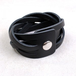 Кожаный широкий браслет, черный, С13311