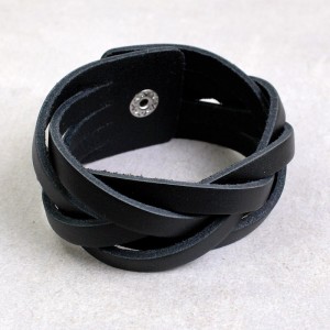Шкіряний широкий браслет, чорний, С13311