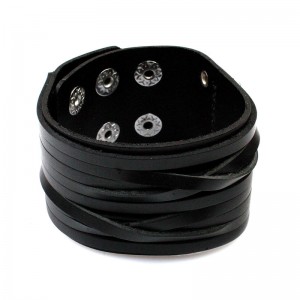 Кожаный широкий браслет, черный, С13312