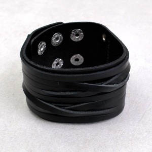 Кожаный широкий браслет, черный, С13312
