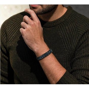 Мужской кожаный браслет, черный, С13548