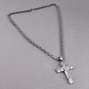 Крест на цепочки из стали, серебристый, С13597