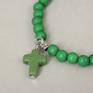 Браслет с камнем лавы "Крест", зеленый, С13883