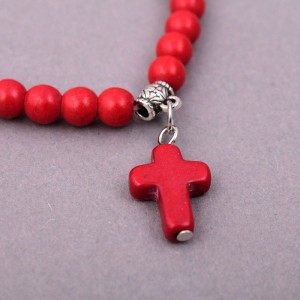 Браслет с камнем лавы "Крест", красный, С13884