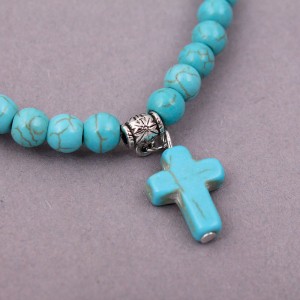 Браслет с камнем лавы "Крест", голубой, С13885