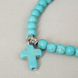 Браслет с камнем лавы "Крест", голубой, С13885