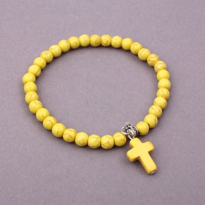 Браслет с камнем лавы "Крест", желтый, С13887