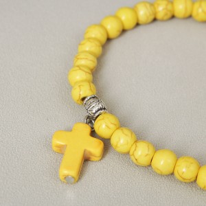 Браслет с камнем лавы "Крест", желтый, С13887
