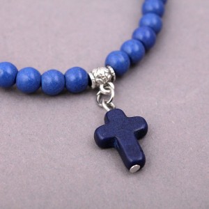 Браслет с камнем лавы "Крест", синий, С13888