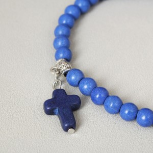 Браслет з каменем лави "Хрест", синій, С13888