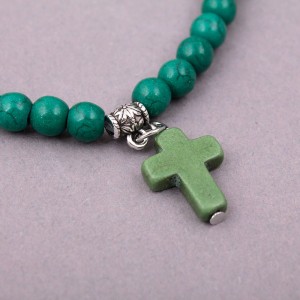 Браслет с камнем лавы "Крест", зеленый, С13889
