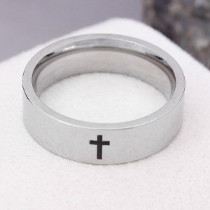 Кольцо "Крест" серебристое 6 мм, С13898