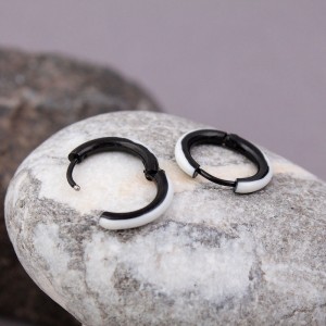 Серьги-кольца, черные с белым, С13920