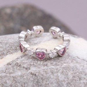Кольцо женское из стали "Розовые сердца", С14363