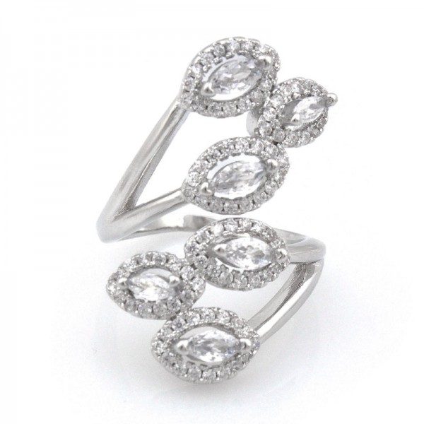 Женское кольцо в камнях "Листья", С14402
