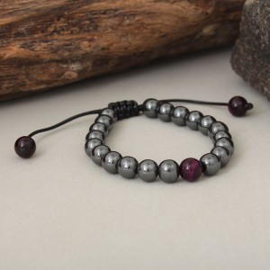 Браслет з камінням, чорний з фіолетовим, С14704