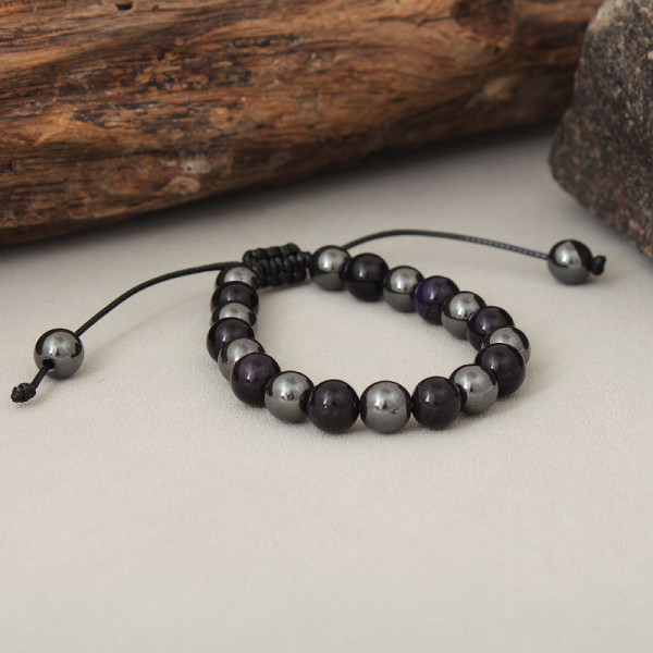 Браслет з камінням, чорний з фіолетовим, С14707