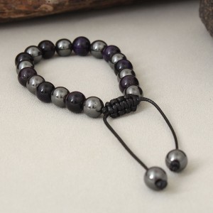 Браслет з камінням, чорний з фіолетовим, С14707