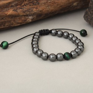 Браслет з камінням, чорний з зеленим, С14709
