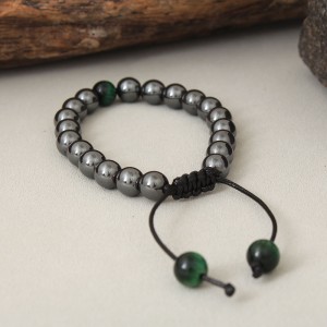 Браслет з камінням, чорний з зеленим, С14709