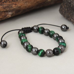 Браслет с камнями, черный с зеленым, С14712
