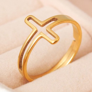 Женское кольцо "Крест", золотистое