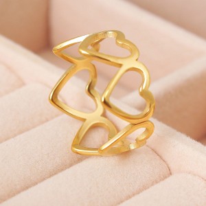 Женское кольцо "Сердца", золотистое, C15029