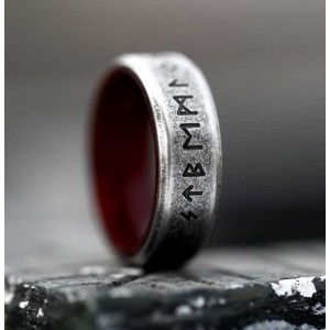 Перстень зі сталі і дерева "Руни вікінгів", С15360