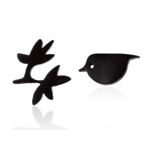 Сережки "Пташка і гілка" чорні, С15427