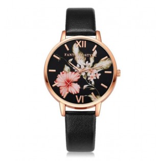 Жіночий годинник LVPAI квіти, чорні