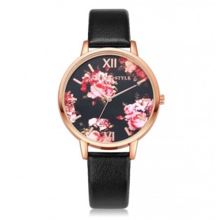 Жіночий годинник LVPAI квіти, чорні