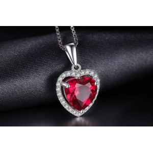 Серебряный кулон "Сердце" с рубином и цирконием ​, С4245