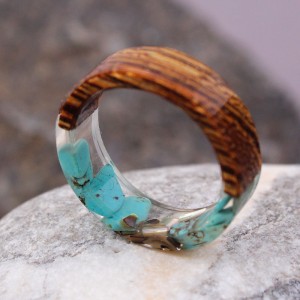 Кольцо из древесной смолы, бирюзовое, С5711
