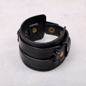 Мужской кожаный браслет широкий, черный, С5961