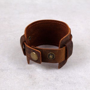 Мужской кожаный браслет широкий, коричневый, С5962
