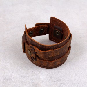 Мужской кожаный браслет широкий, коричневый, С5962