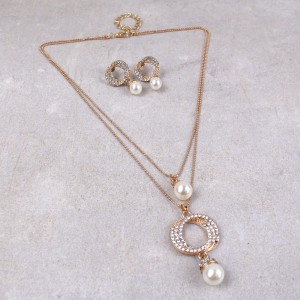Весільний комплект з перлами. Намисто, сережки, С7172